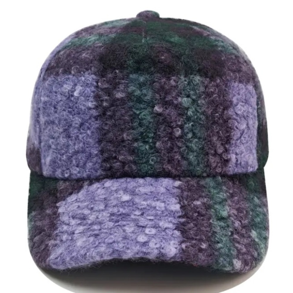 Purple & Green Textured Plaid Cap - Picture 3 of 10